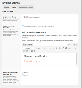Favorites User Settings